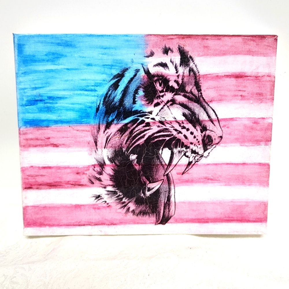 Acrylic‎ Pour Painting 'Defend our Flag' 10x8" Canvas OOAK Gift No Gloss Finish